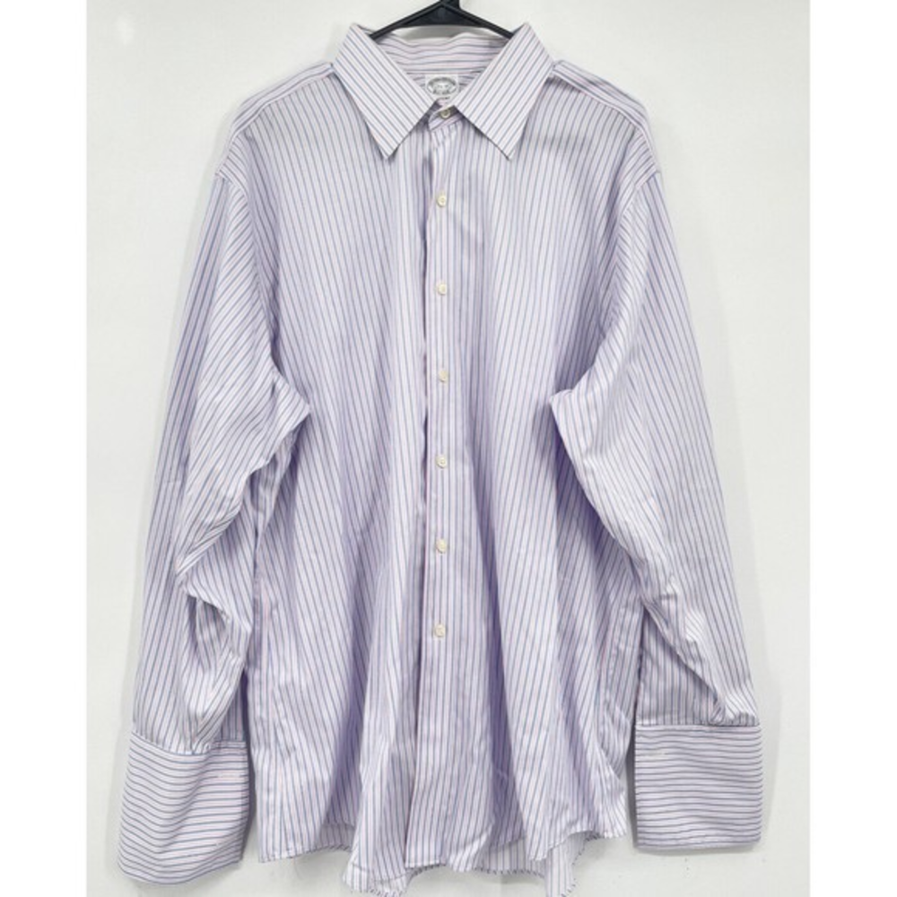 Brooks Brothers 17.5‎ 35 Regent Dress Shirt Mens Blue Pink Striped French Cuffs